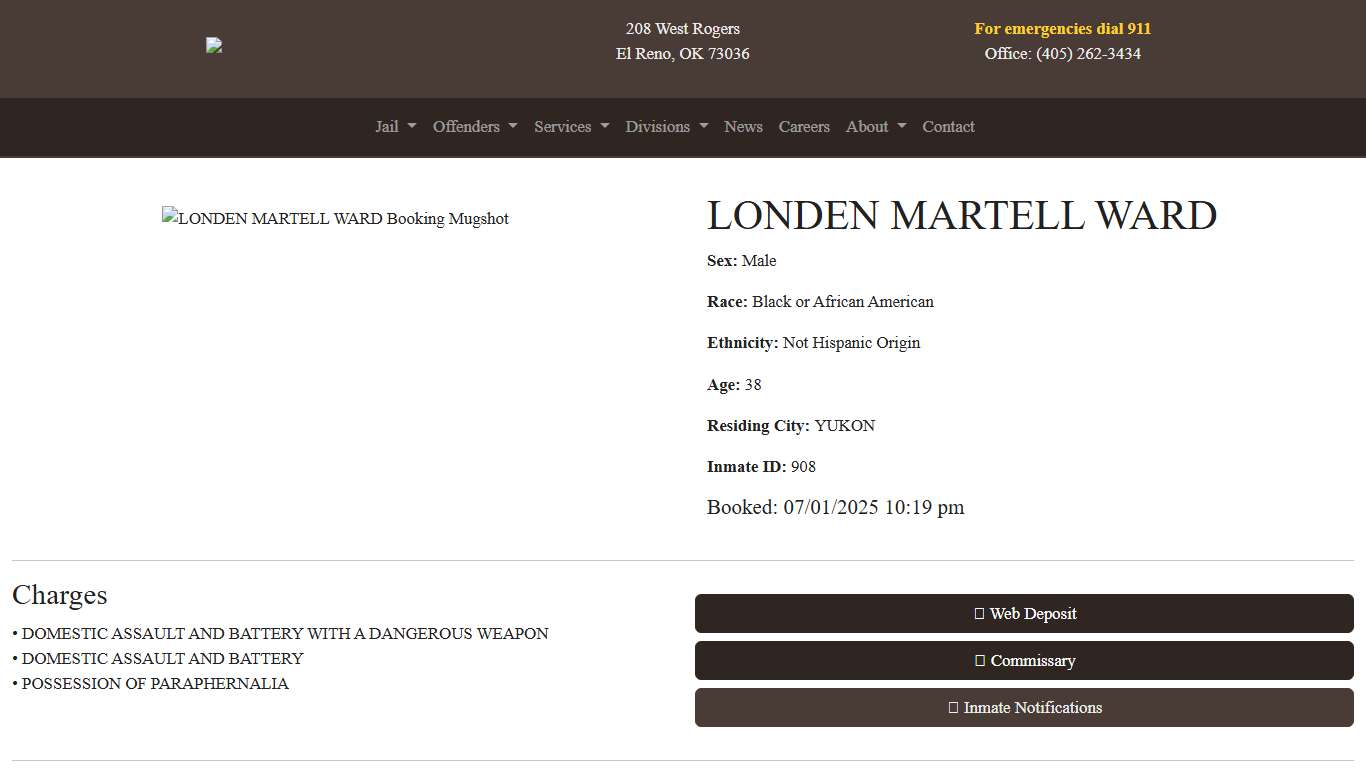 LONDEN WARD Booked at the Canadian County Jail