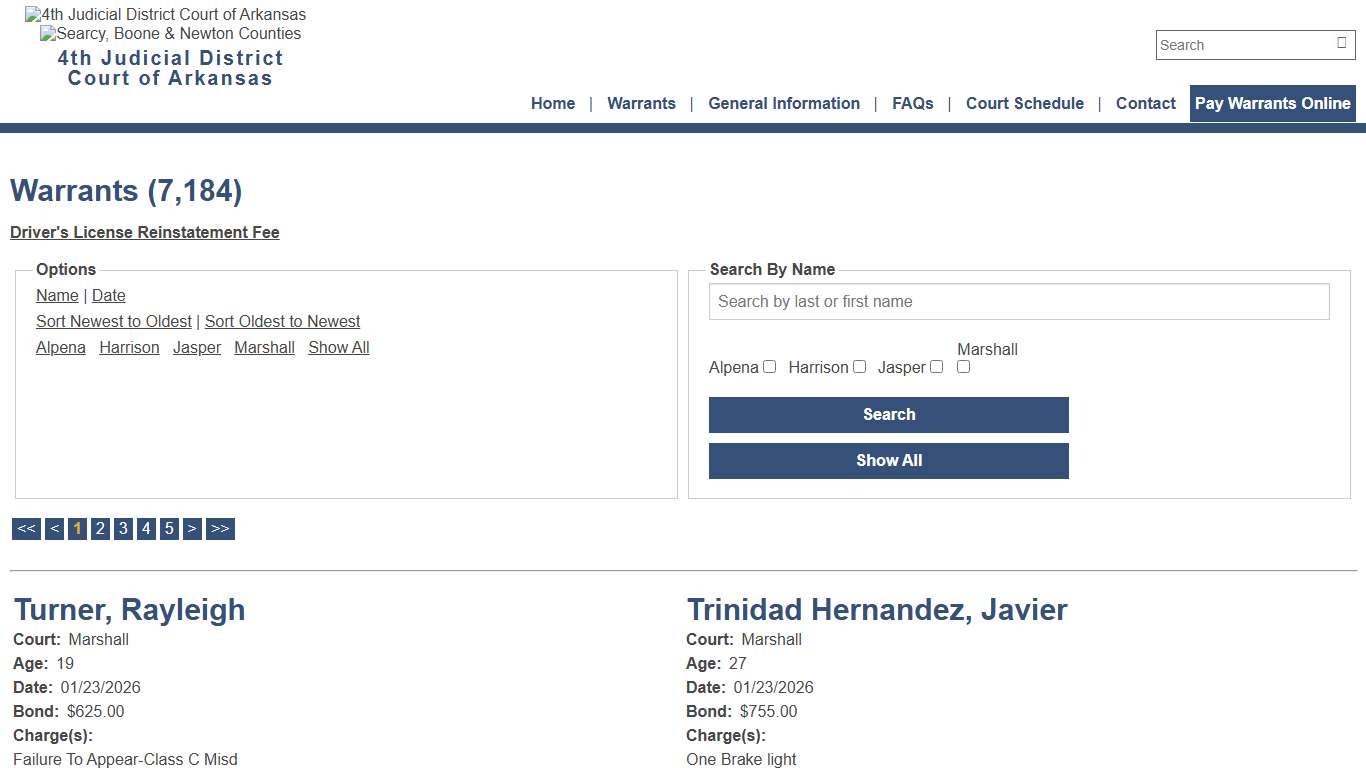 Warrants - Warrant Date - Descending - 4th Judicial District Court of Arkansas