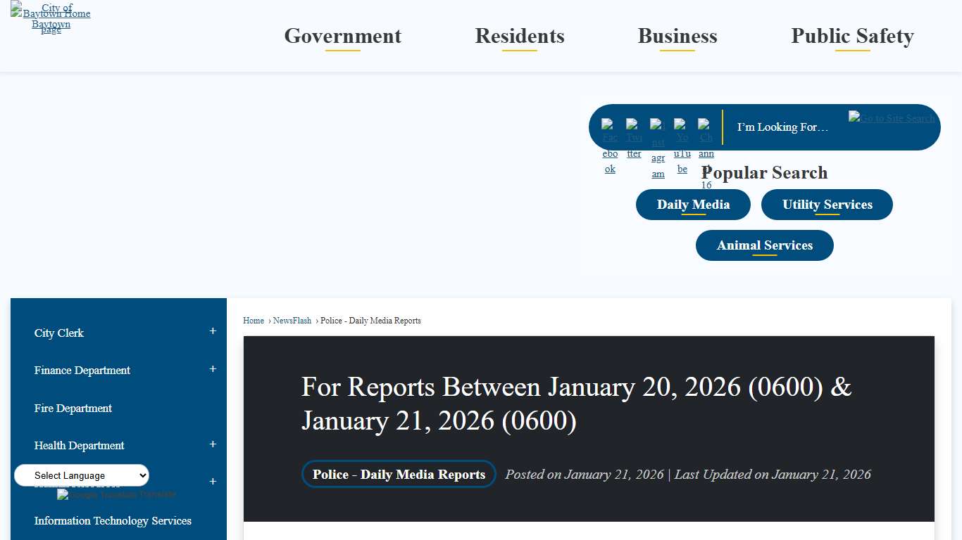 For Reports Between January 20, 2026 (0600) & January 21, 2026 (0600) • Baytown, TX